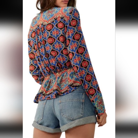 Free People Tops - 🕔 NWOT | Free People | Falling For You | Paisley Surplice Peplum | Blu/Orng | XS